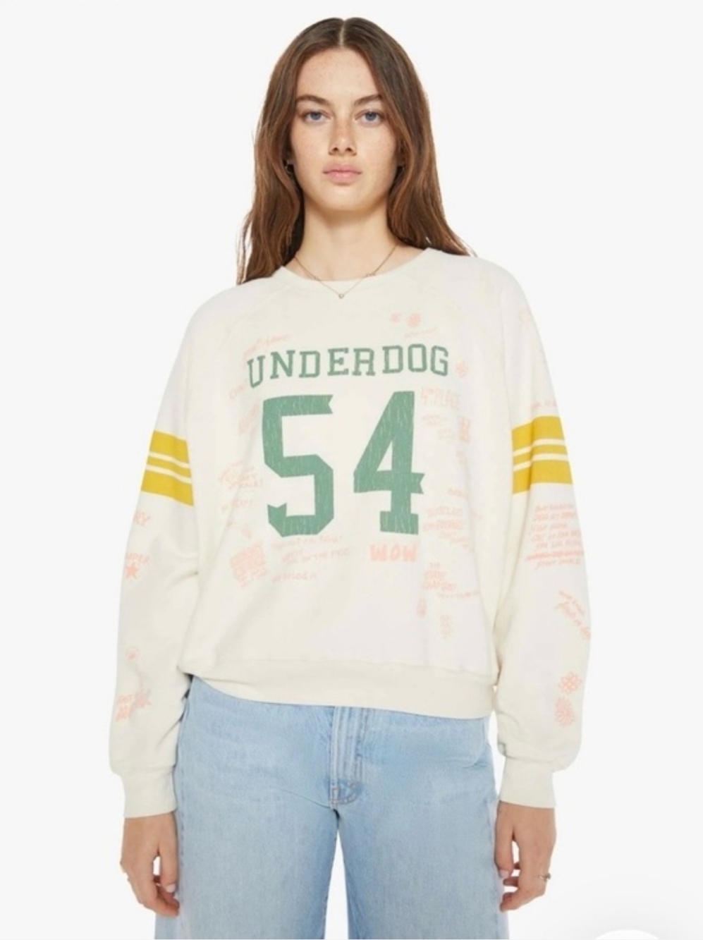 MOTHER Cream 'Underdog 54' Graphic Sweatshirt with Yellow Stripes